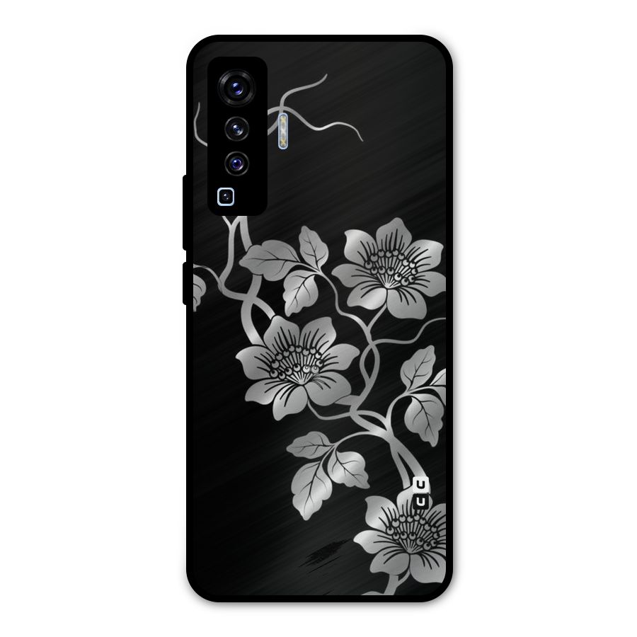 Silver Grey Flowers Metal Back Case for Vivo X50