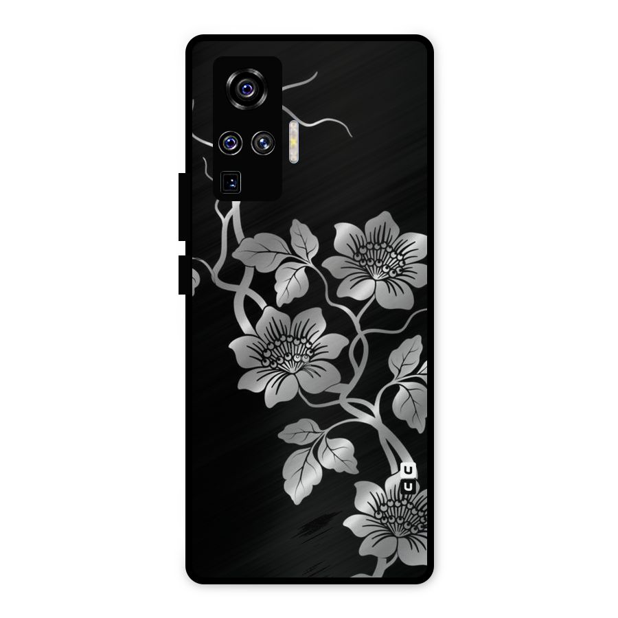 Silver Grey Flowers Metal Back Case for Vivo X50 Pro