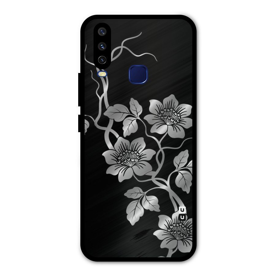 Silver Grey Flowers Metal Back Case for Vivo Y15