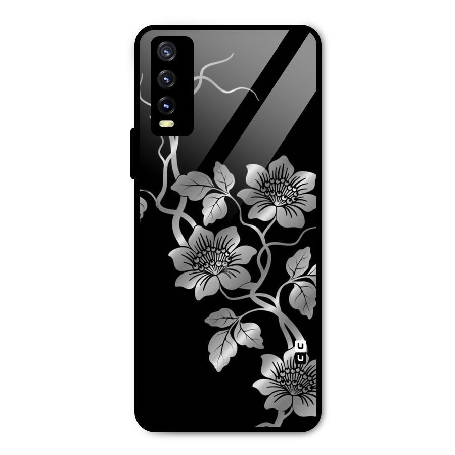 Silver Grey Flowers Metal Back Case for Vivo Y20
