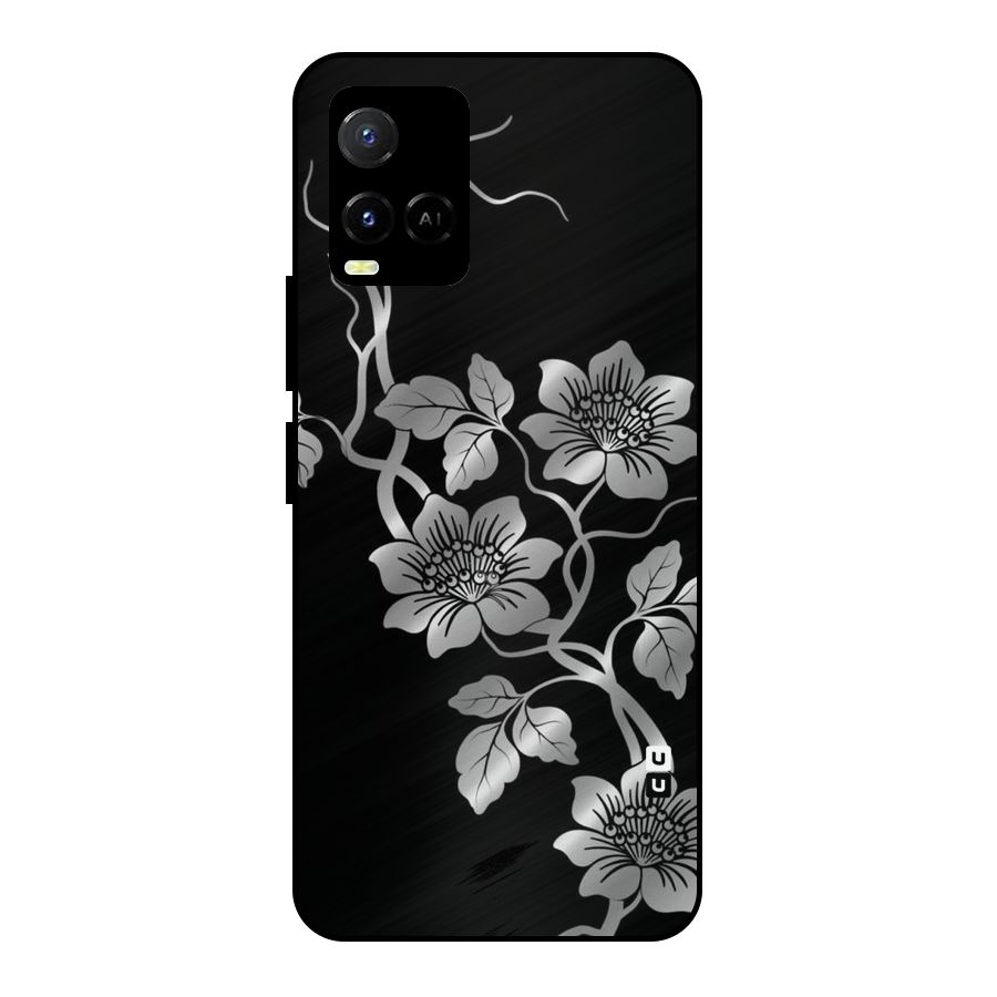 Silver Grey Flowers Metal Back Case for Vivo Y21T