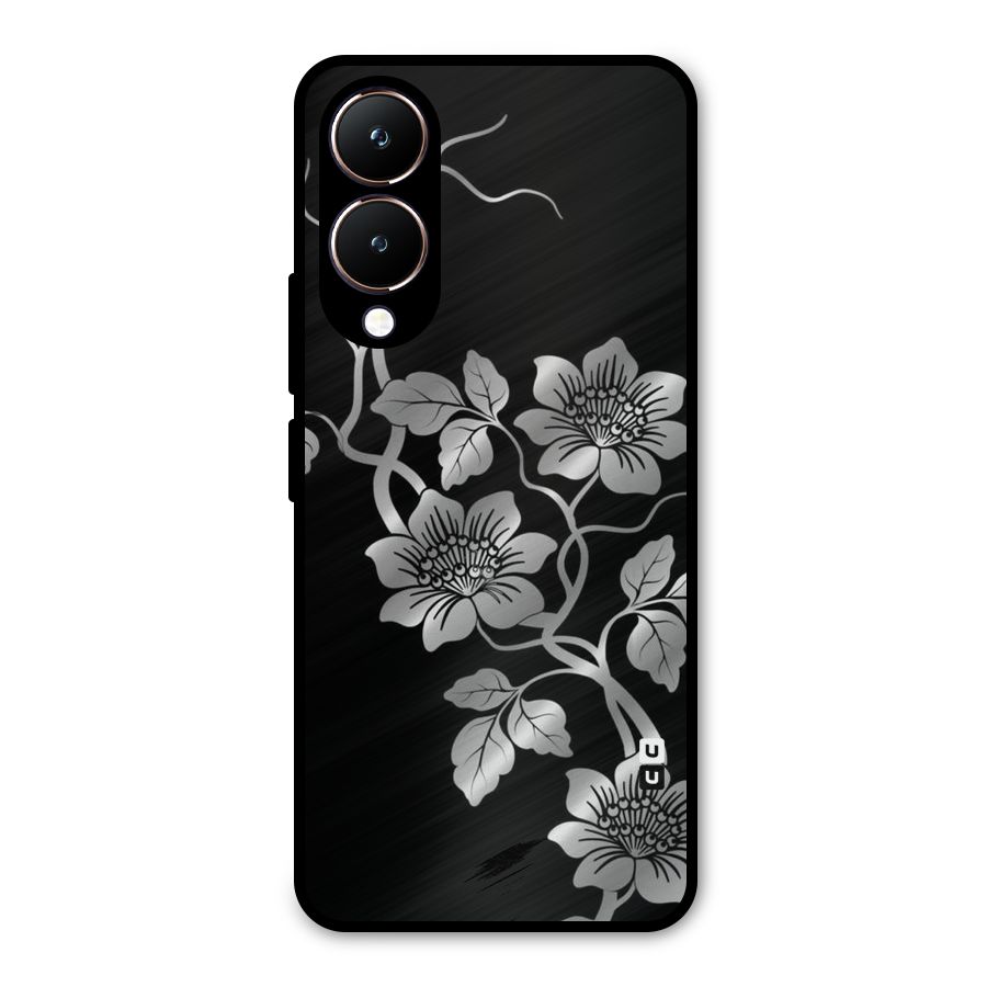 Silver Grey Flowers Metal Back Case for Vivo Y28