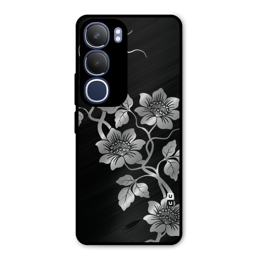 Silver Grey Flowers Metal Back Case for Vivo Y29