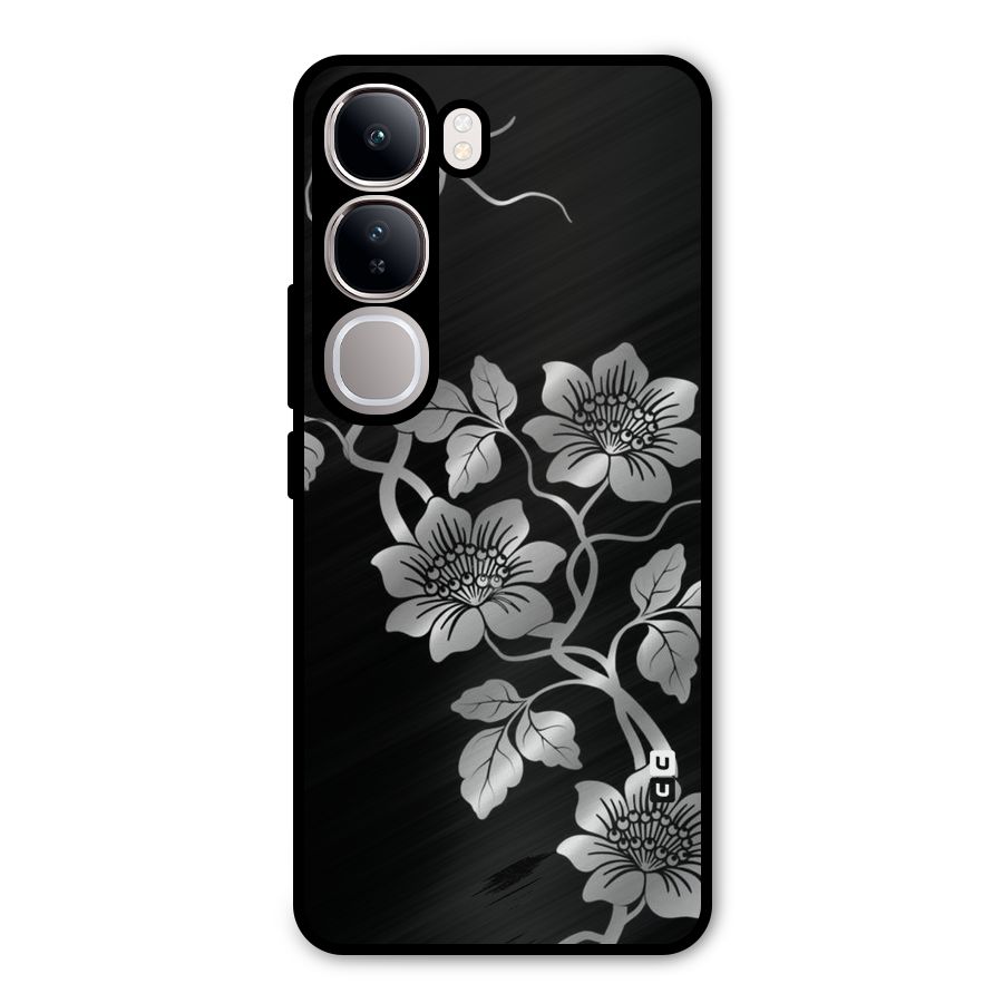 Silver Grey Flowers Metal Back Case for Vivo Y300