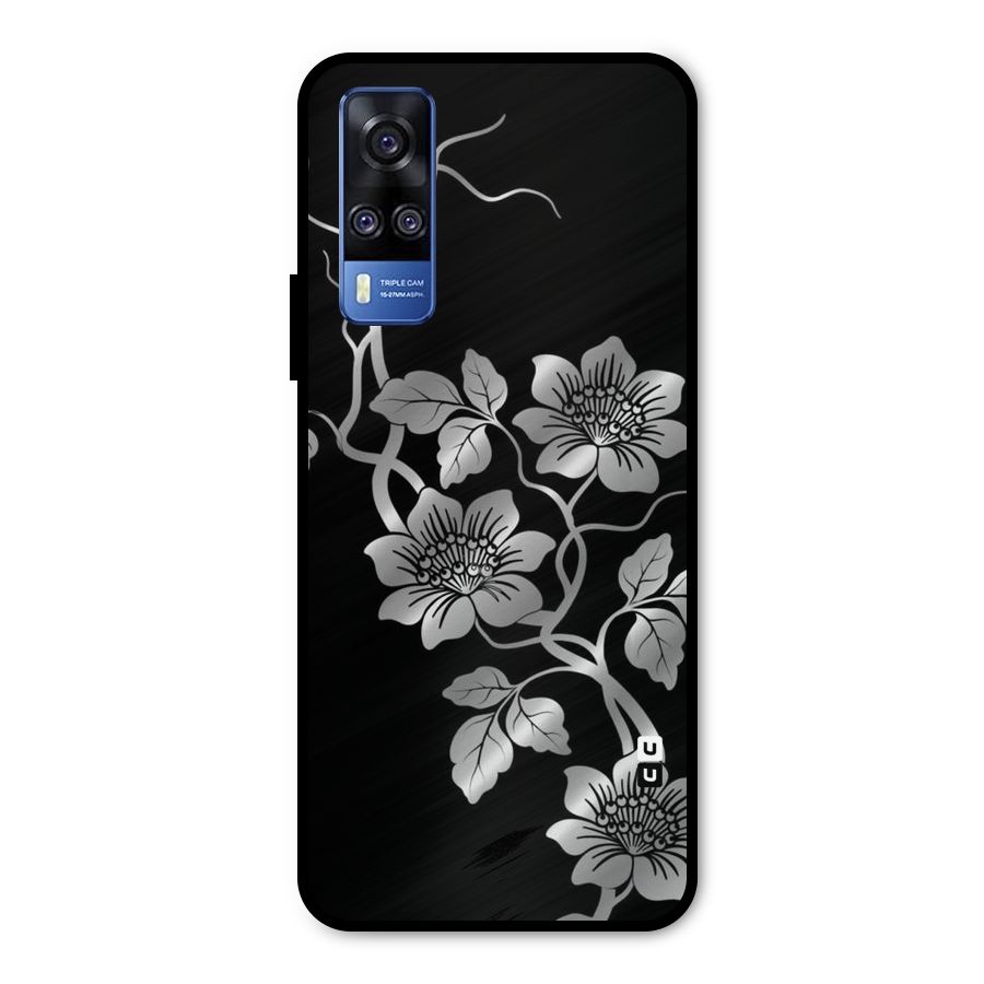 Silver Grey Flowers Metal Back Case for Vivo Y31