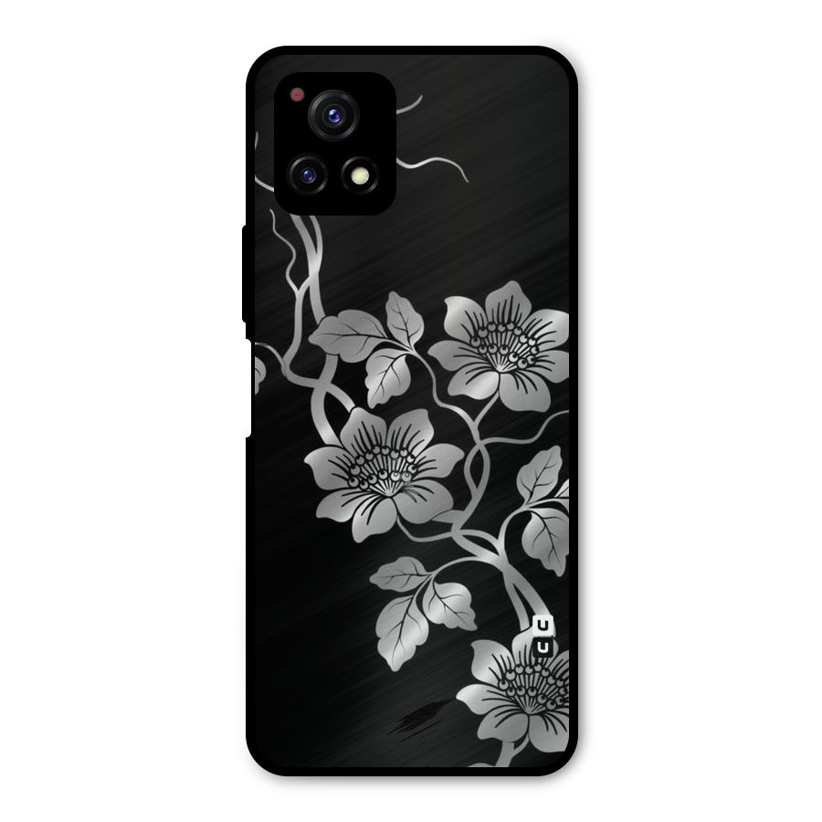 Silver Grey Flowers Metal Back Case for Vivo Y72 5G
