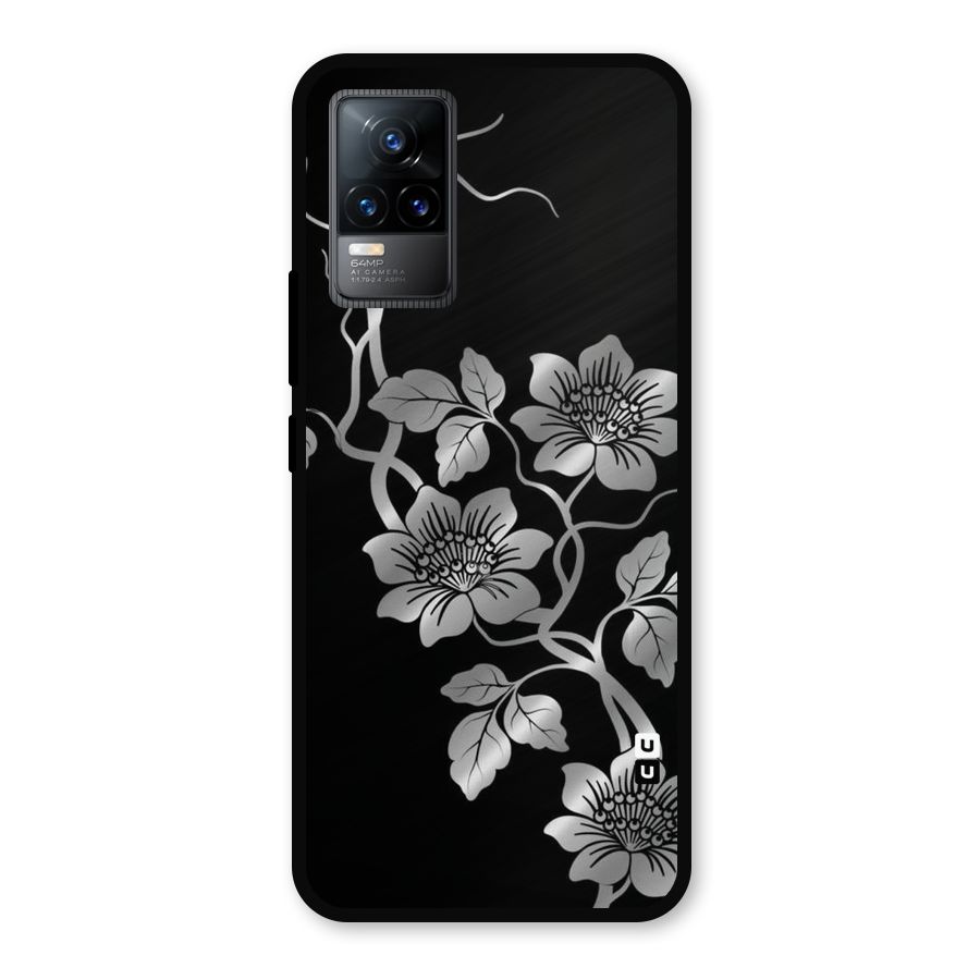 Silver Grey Flowers Metal Back Case for Vivo Y73