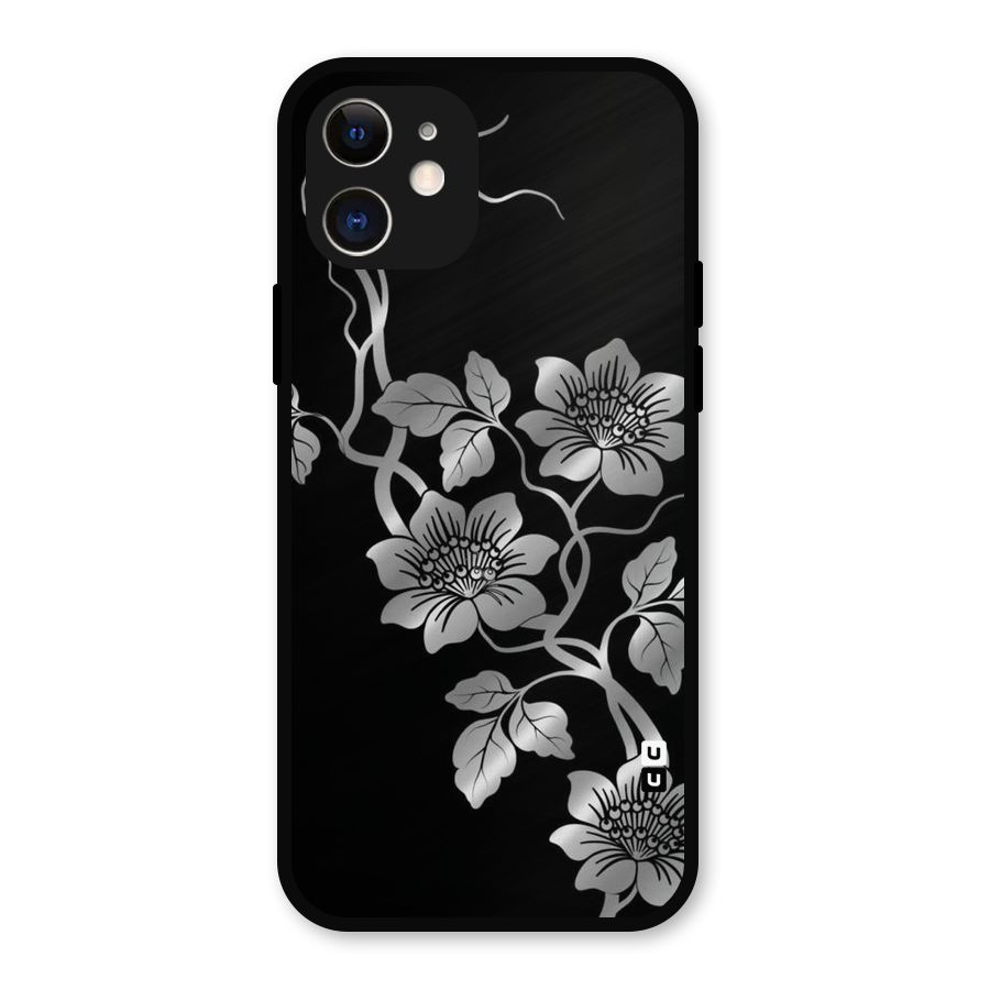 Silver Grey Flowers Metal Back Case for iPhone 12