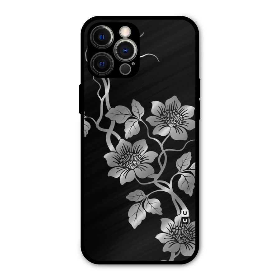 Silver Grey Flowers Metal Back Case for iPhone 12 Pro Max