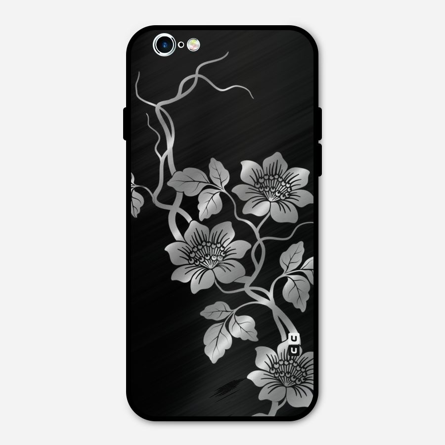Silver Grey Flowers Metal Back Case for iPhone 6 6s