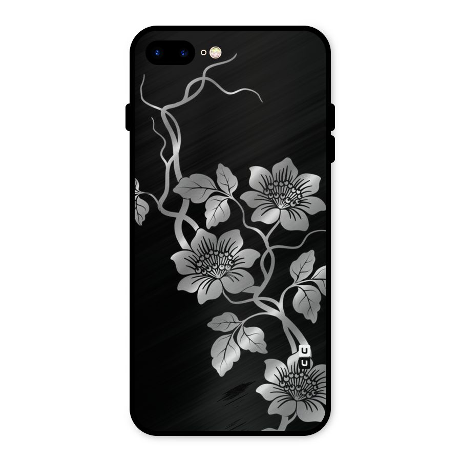 Silver Grey Flowers Metal Back Case for iPhone 7 Plus