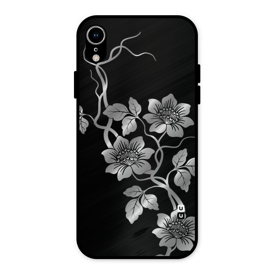 Silver Grey Flowers Metal Back Case for iPhone XR