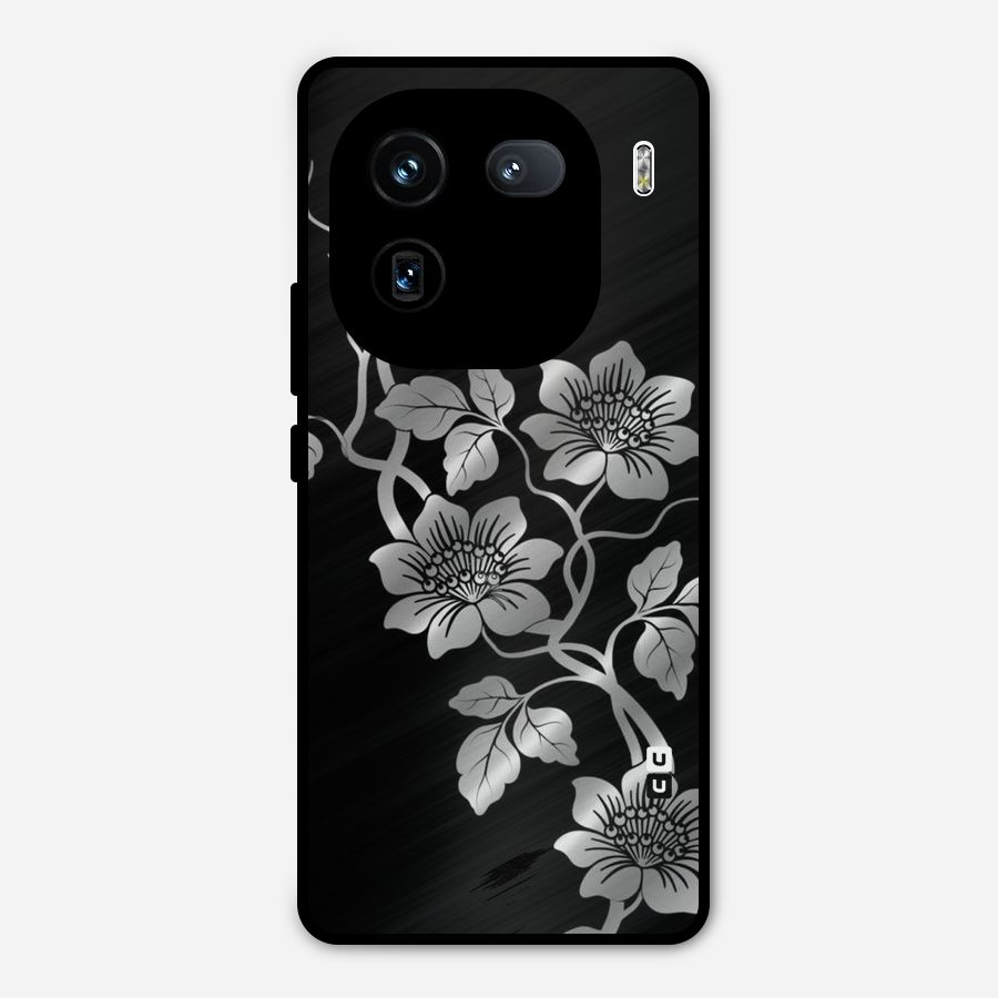 Silver Grey Flowers Metal Back Case for iQOO 12
