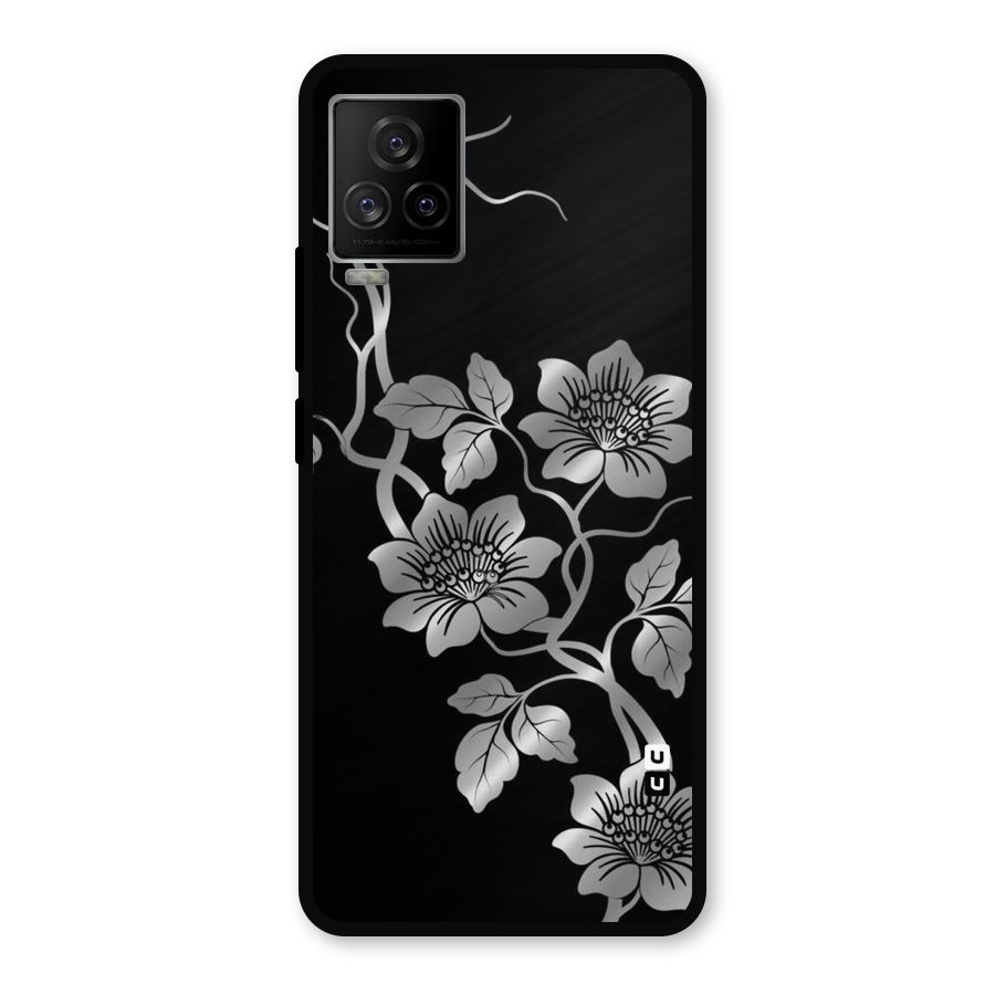 Silver Grey Flowers Metal Back Case for iQOO 7 Legend 5G