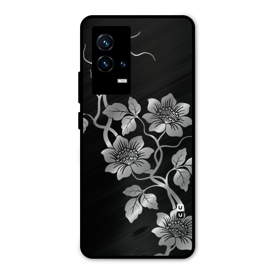 Silver Grey Flowers Metal Back Case for iQOO 9 5G