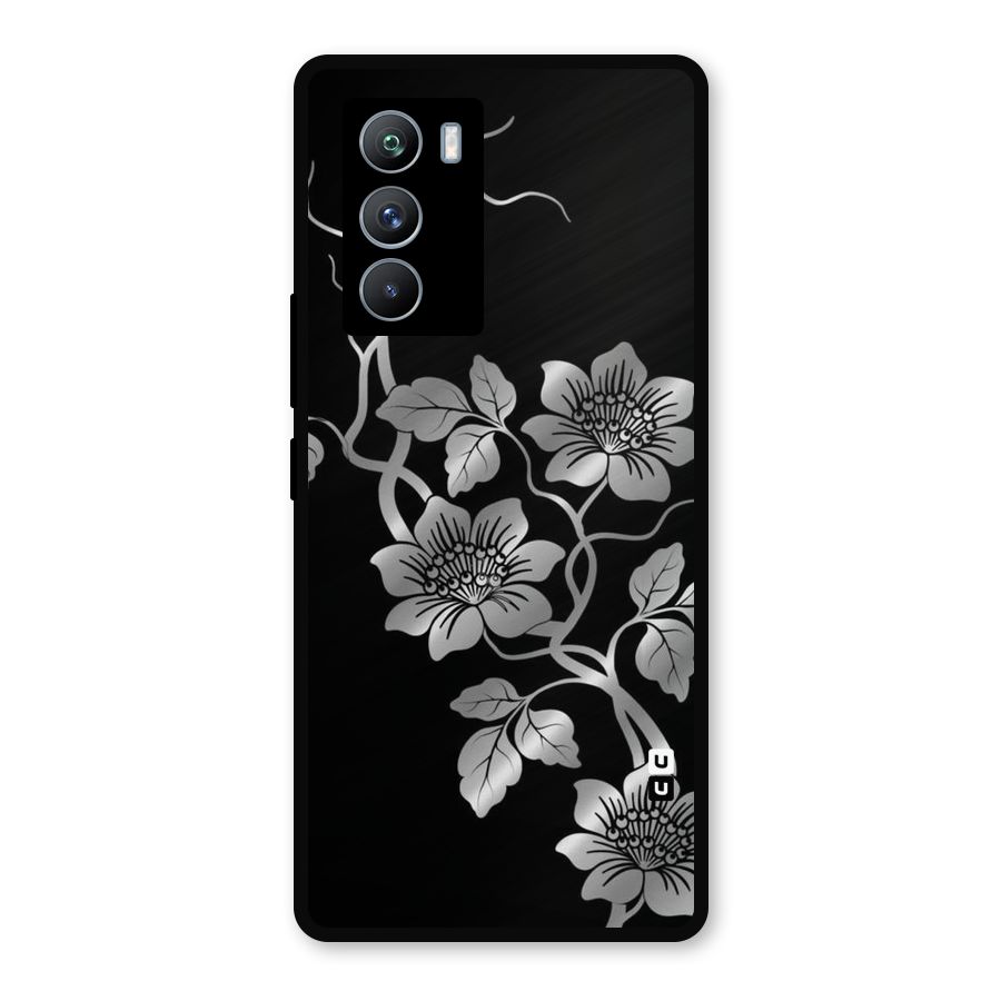 Silver Grey Flowers Metal Back Case for iQOO 9 SE