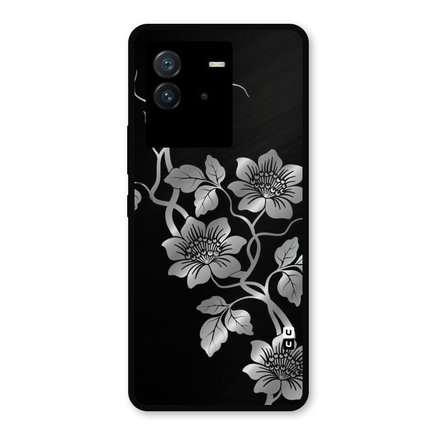 Silver Grey Flowers Metal Back Case for iQOO Neo 6 5G