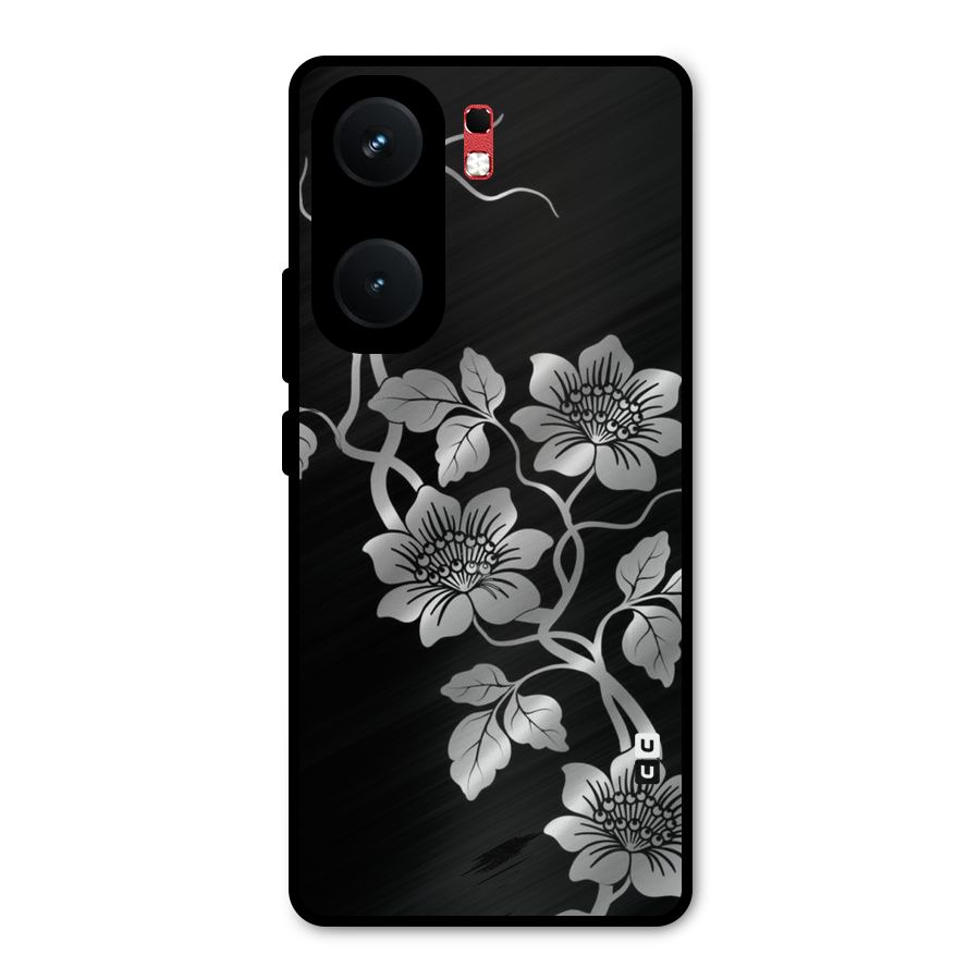 Silver Grey Flowers Metal Back Case for iQOO Neo 9 Pro