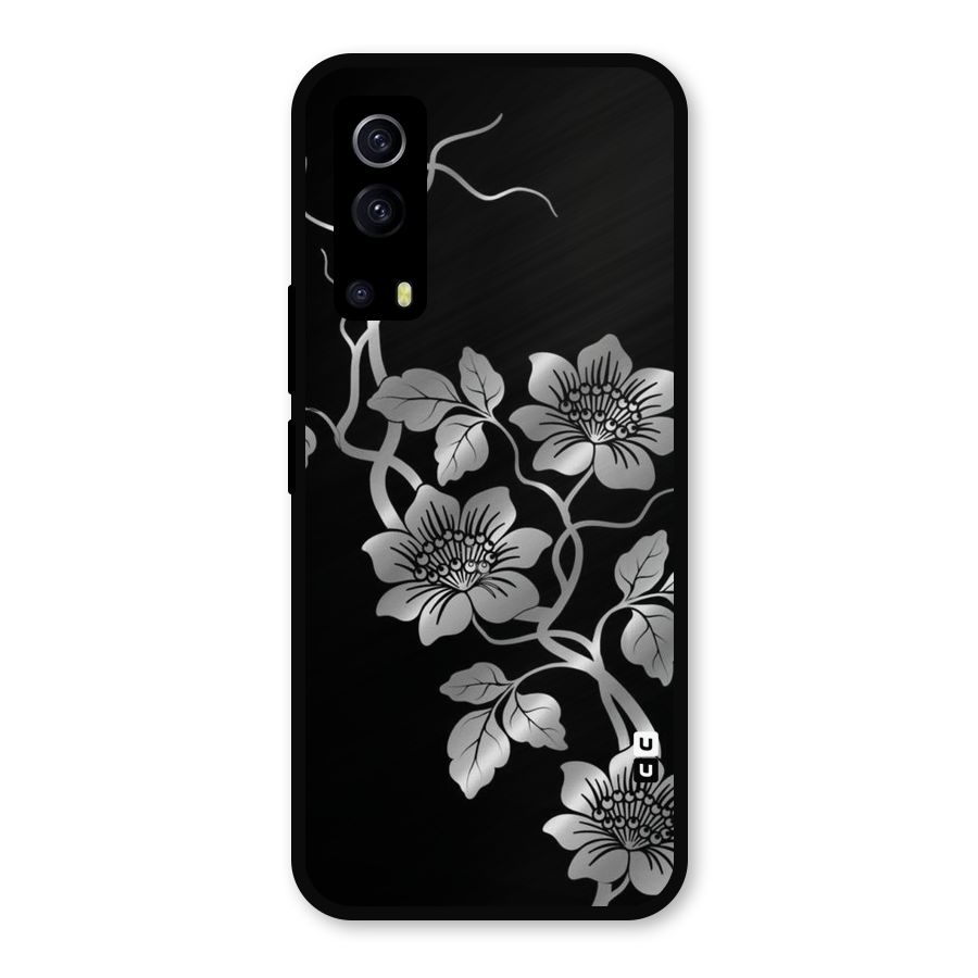 Silver Grey Flowers Metal Back Case for iQOO Z3