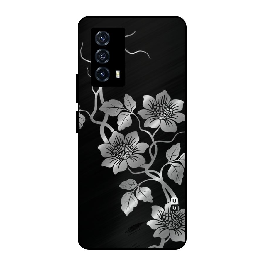 Silver Grey Flowers Metal Back Case for iQOO Z5