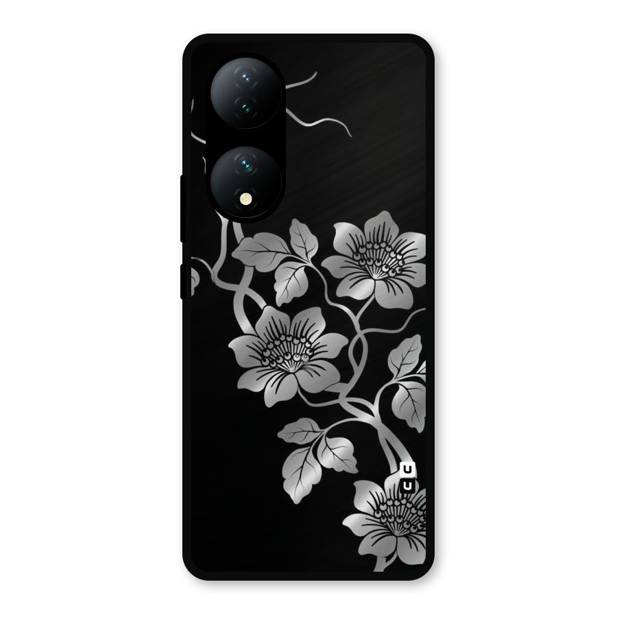 Silver Grey Flowers Metal Back Case for iQOO Z7