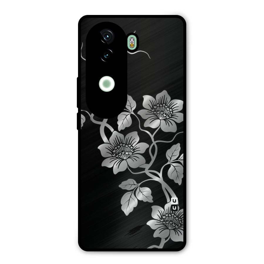 Silver Grey Flowers Metal Back Case for iQOO Z9s