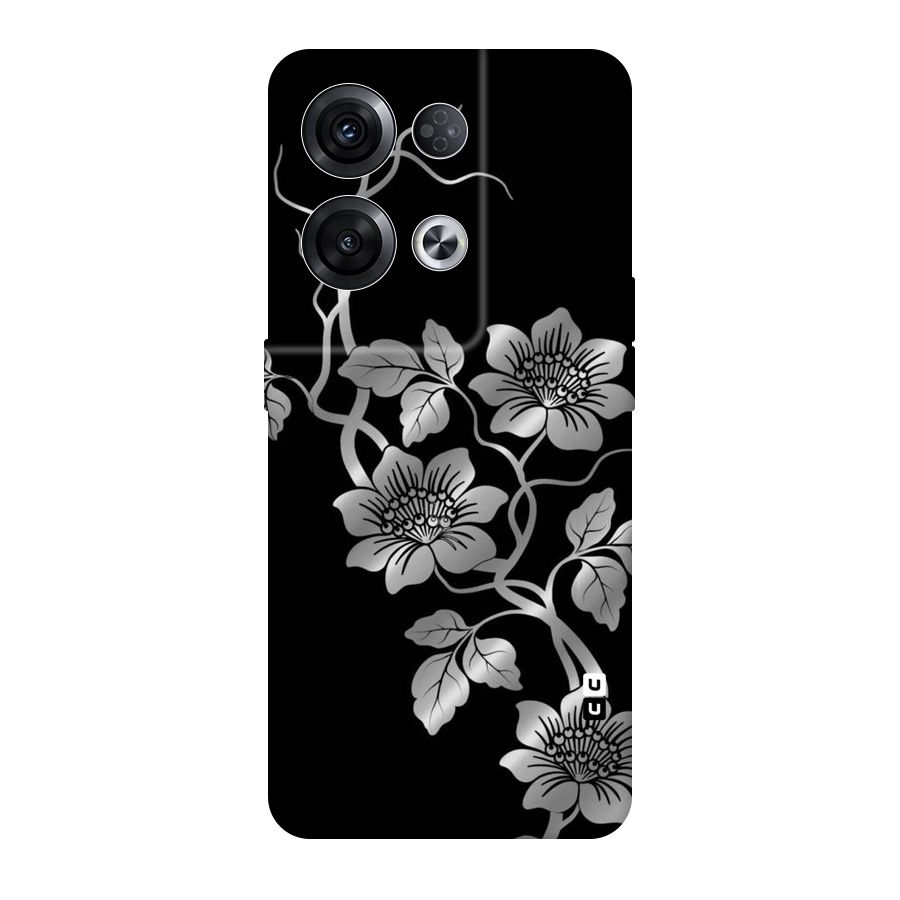 Silver Grey Flowers Original Polycarbonate Back Case for Oppo Reno8 Pro 5G