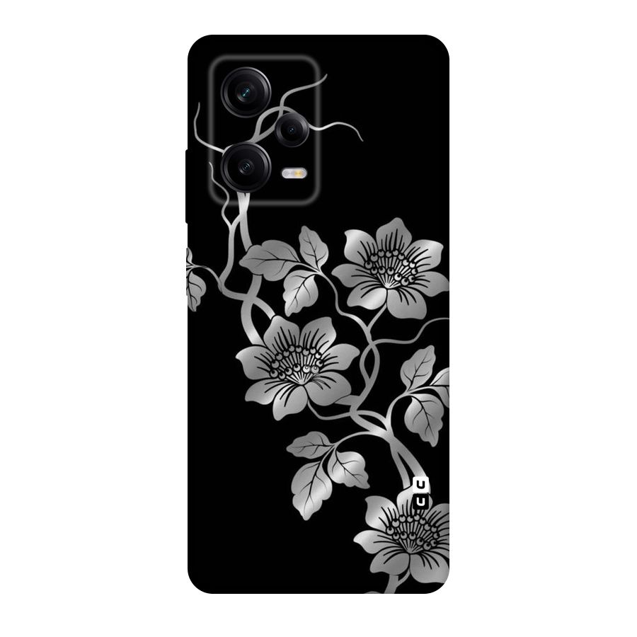 Silver Grey Flowers Original Polycarbonate Back Case for Redmi Note 12 Pro