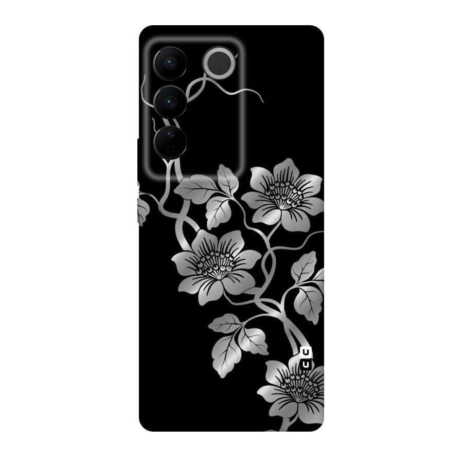 Silver Grey Flowers Original Polycarbonate Back Case for Vivo V27