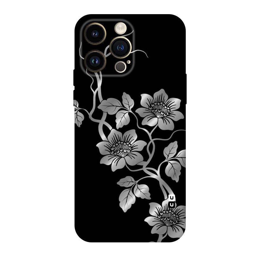 Silver Grey Flowers Original Polycarbonate Back Case for iPhone 14 Pro Max