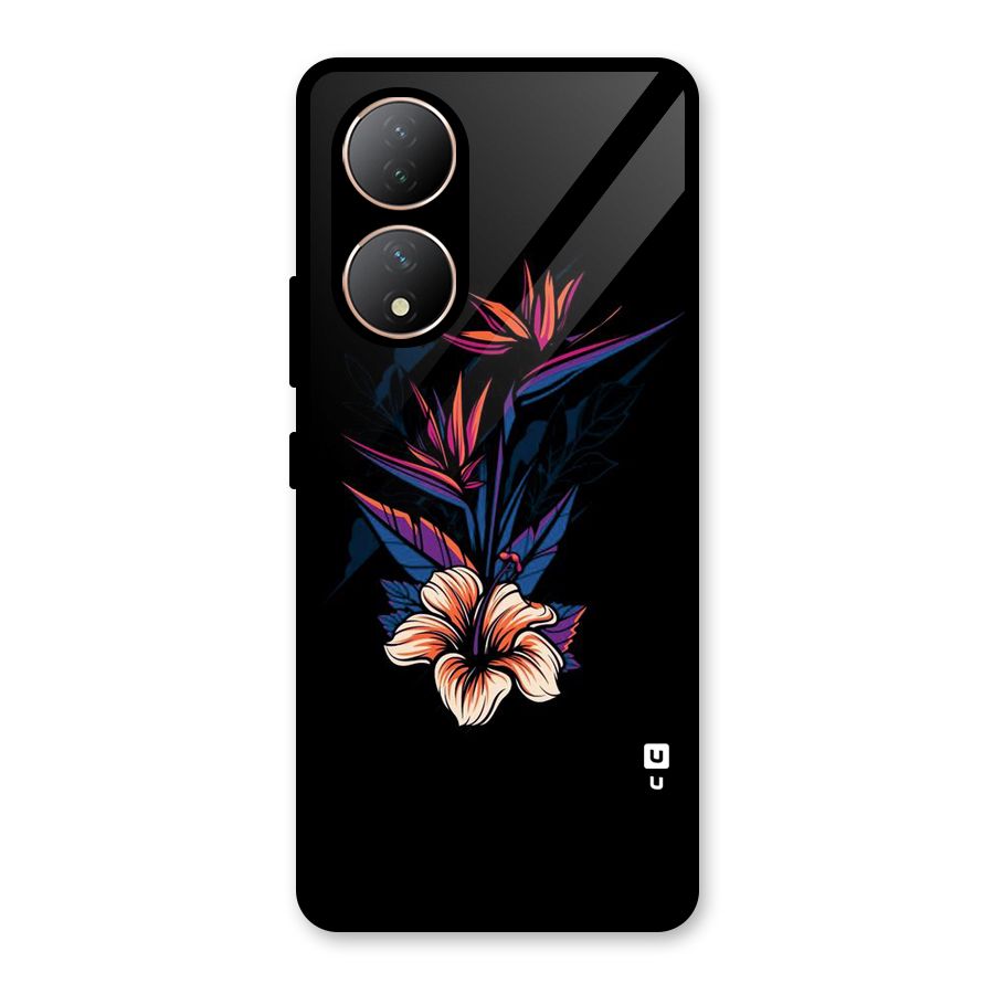 Single Painted Flower Glass Back Case for Vivo Y100A