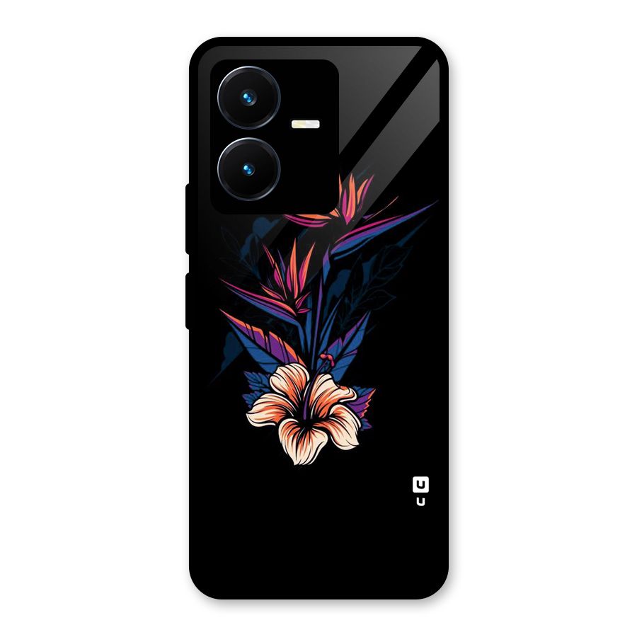 Single Painted Flower Glass Back Case for Vivo Y22s