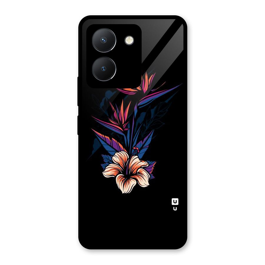 Single Painted Flower Glass Back Case for Vivo Y36