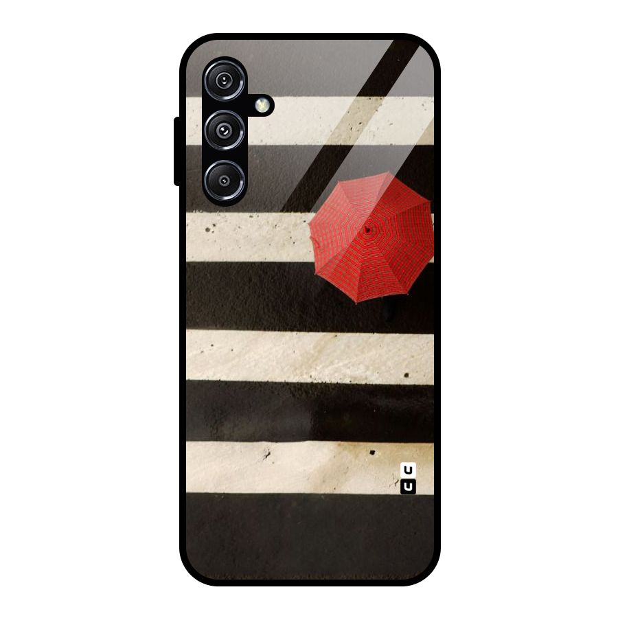 Single Red Umbrella Stripes Glass Back Case for Galaxy M34 5G