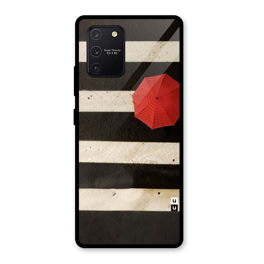 Single Red Umbrella Stripes Glass Back Case for Galaxy S10 Lite