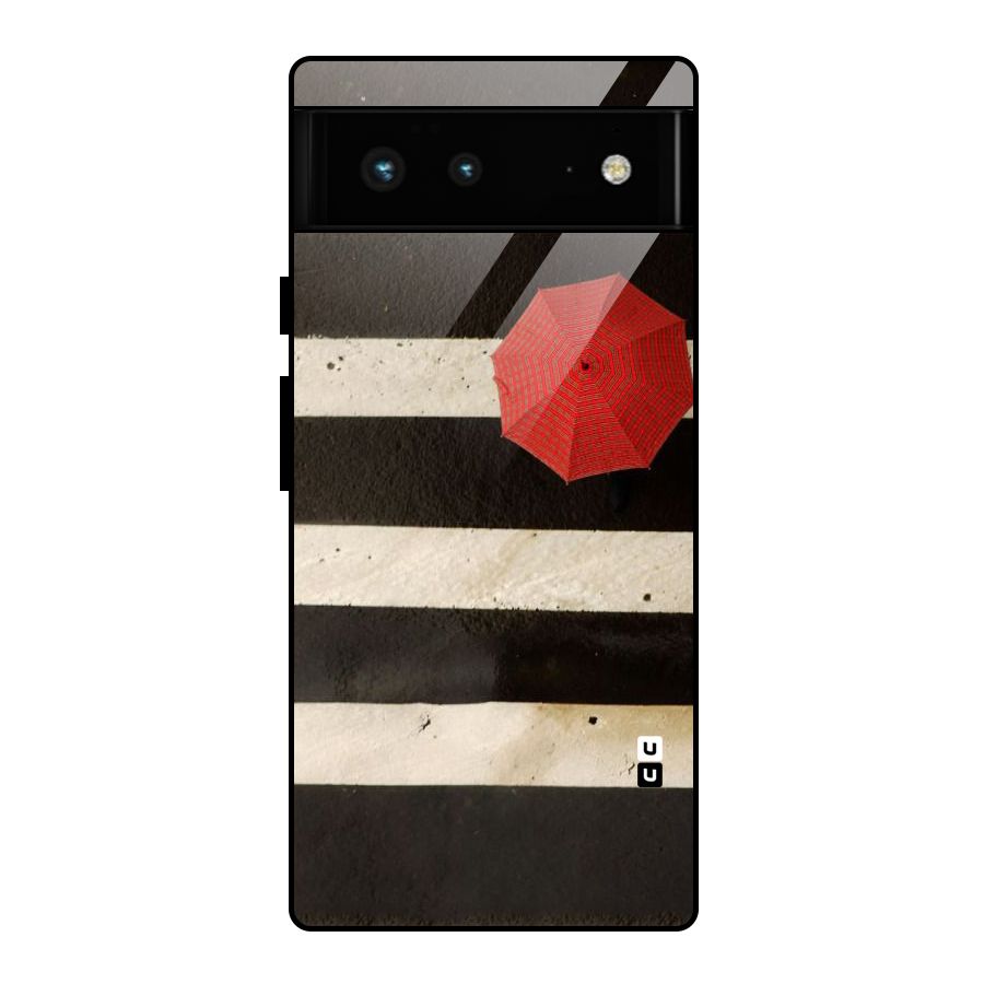 Single Red Umbrella Stripes Glass Back Case for Google Pixel 6