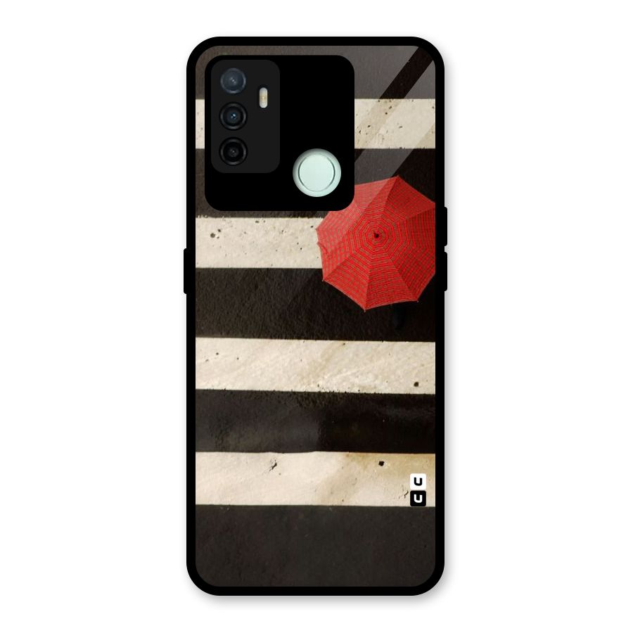 Single Red Umbrella Stripes Glass Back Case for Oppo A53