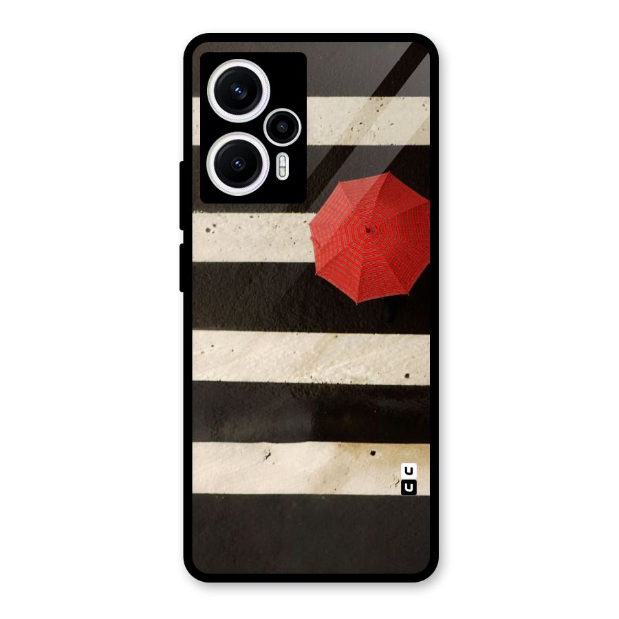 Single Red Umbrella Stripes Glass Back Case for Poco F5