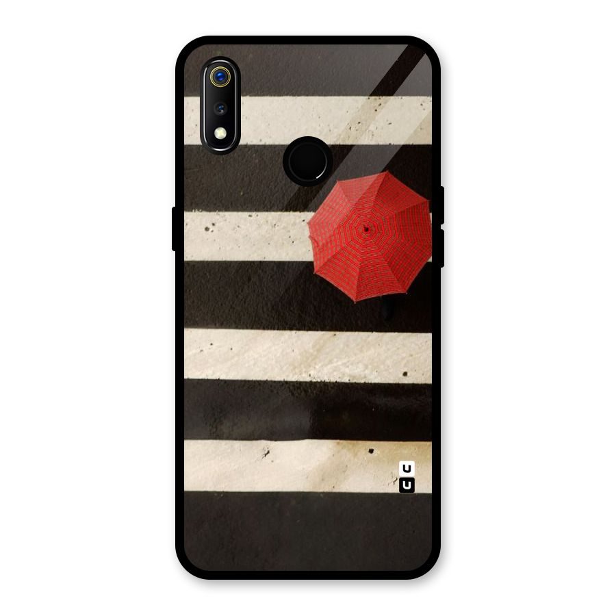 Single Red Umbrella Stripes Glass Back Case for Realme 3