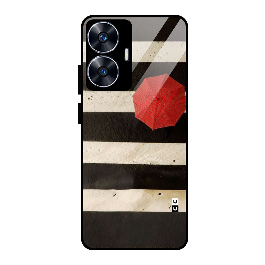 Single Red Umbrella Stripes Glass Back Case for Realme Narzo N55