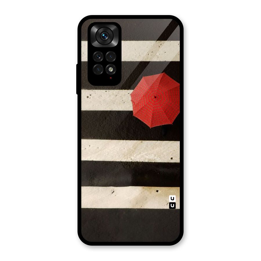 Single Red Umbrella Stripes Glass Back Case for Redmi Note 11S