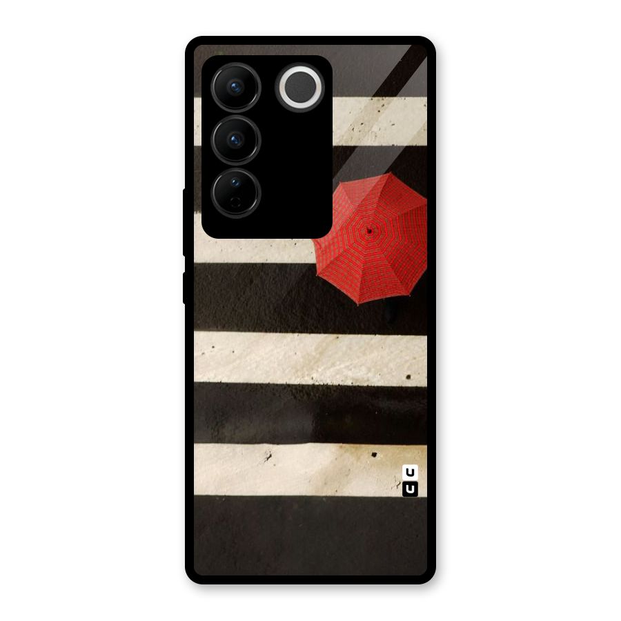 Single Red Umbrella Stripes Glass Back Case for Vivo V27