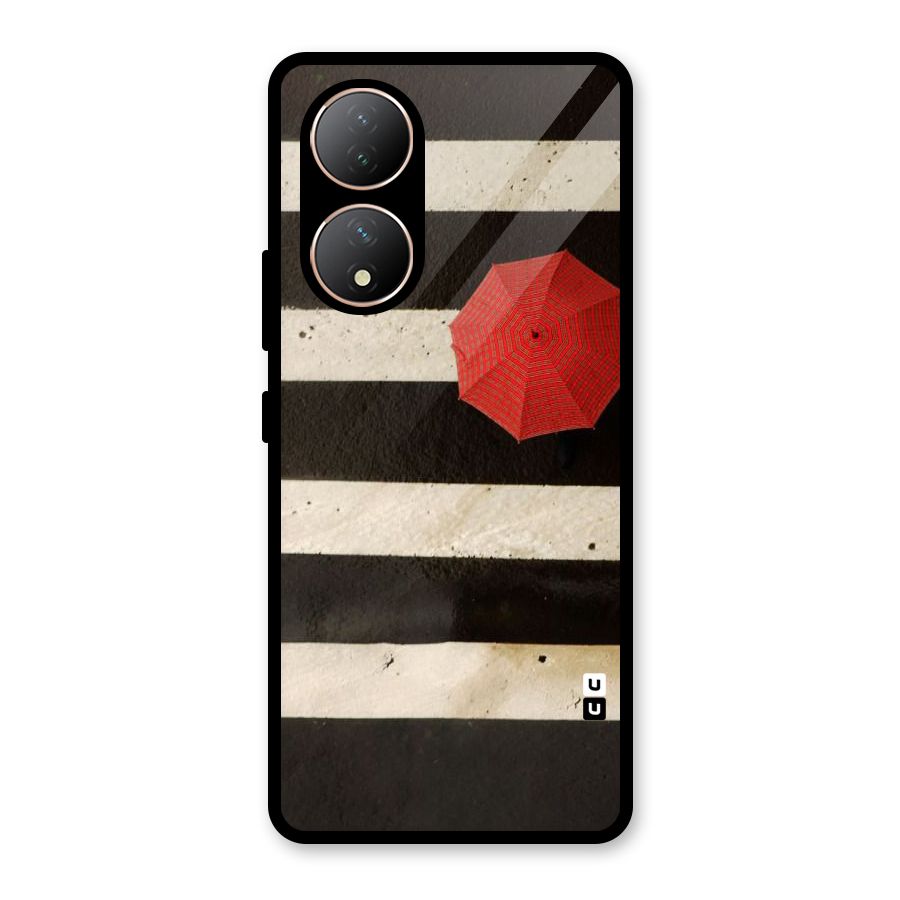 Single Red Umbrella Stripes Glass Back Case for Vivo Y100