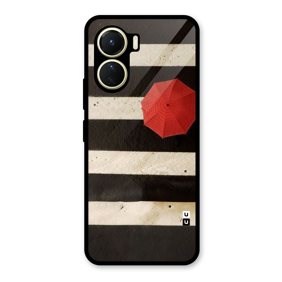 Single Red Umbrella Stripes Glass Back Case for Vivo Y56