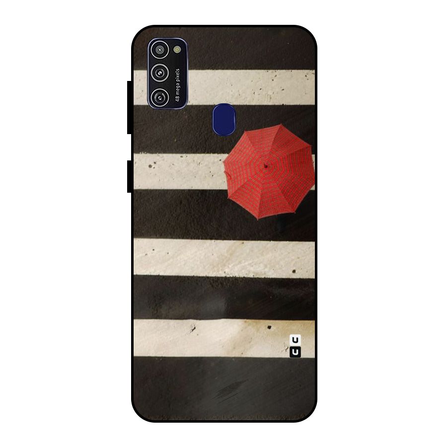 Single Red Umbrella Stripes Metal Back Case for Galaxy M30s