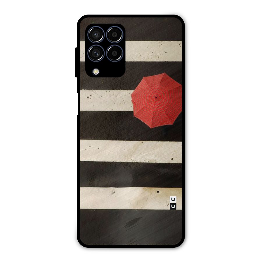 Single Red Umbrella Stripes Metal Back Case for Galaxy M53 5G