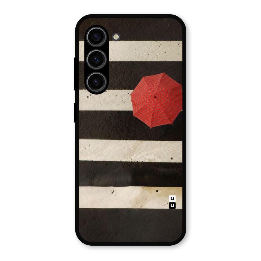 Single Red Umbrella Stripes Metal Back Case for Galaxy S23
