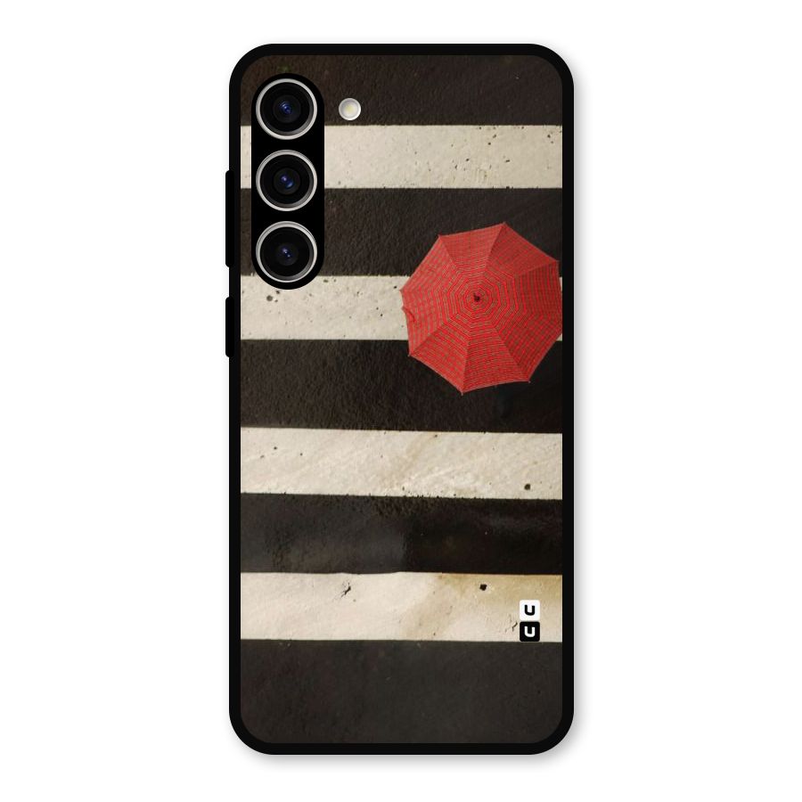 Single Red Umbrella Stripes Metal Back Case for Galaxy S23 Plus