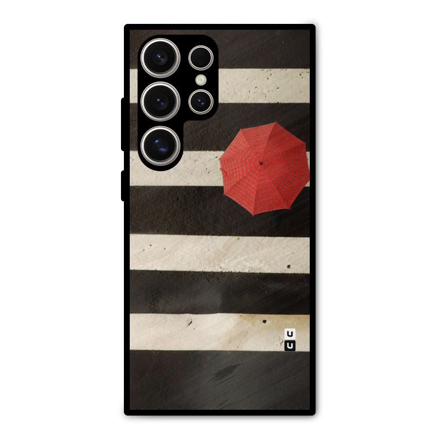 Single Red Umbrella Stripes Metal Back Case for Galaxy S24 Ultra