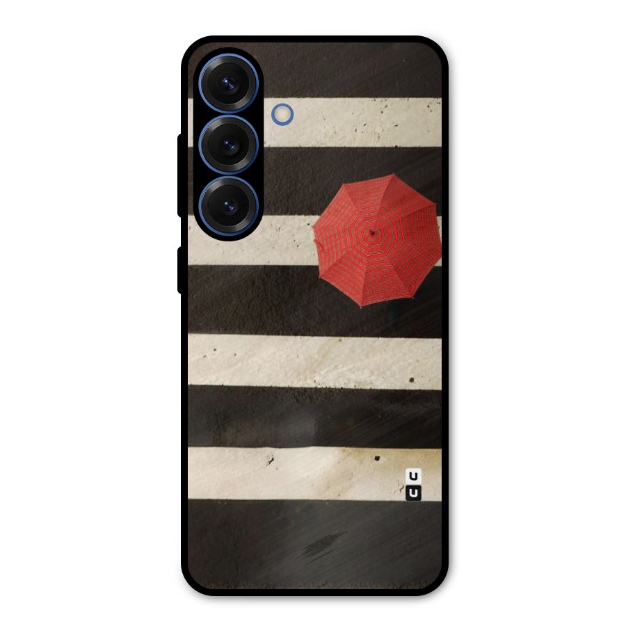 Single Red Umbrella Stripes Metal Back Case for Galaxy S25
